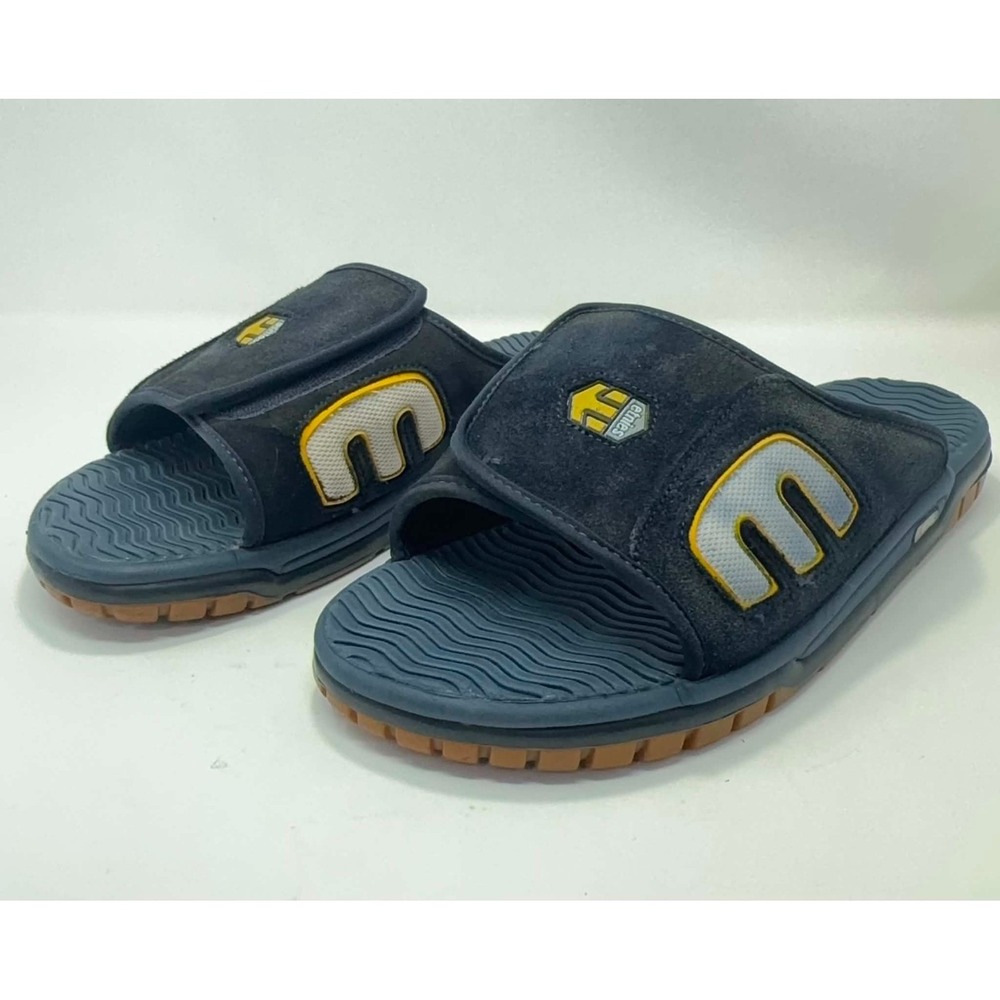 VTG Etnies Slide Sandals Mens US 12 EU 46 Black Yellow Skate Y2K Slip On Logo